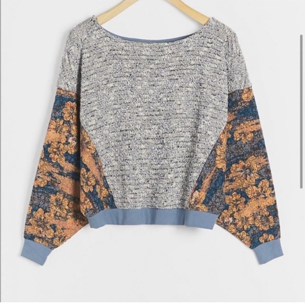 Anthropologie Blue and Orange Floral Sweater